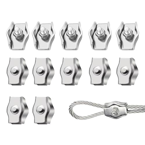 12 Piezas Abrazadera de Cable de Alambre M3, Abrazadera de Cuerda de Alambre Clips, Abrazadera de Acero Inoxidable 304, Abrazadera de 3 mm, para Cuerda de Alambre de 3 mm Cable Aparejo
