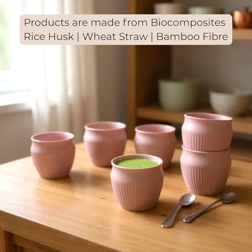 Image of Happy Cove Eco Friendly Cup Set of 6 for Tea | Biocomposite Rice Husk & Bamboo Fibre | 225ml Unbreakable Chai Cups | Microwave Safe Tea Kulhad | Hot & Cold Coffee Mug, Milk & Tea Cup Set