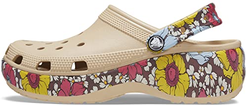 Image of Crocs Women's Classic Graphic Platform Clogs, Platform Shoes, Chai /Multi, 8 Women