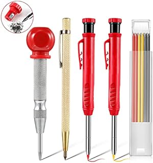 Carpenter Pencil Set, Builders Pencil With 6 Tracer Refills, Work Marking Pencils With Center Punch Metal Scribe, Carpentry Tools and Equipment, Solid Mechanical Pen for Woodwork/Construction