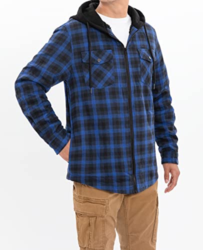 Image of ZENTHACE Mens Sherpa Lined Flannel Shirt Jacket with Hood,Full Zip