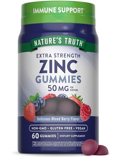 Zinc Gummies | 50mg | 60 Count | Vegan, Non-GMO & Gluten Free Supplement | Mixed Berry Flavor | by Natures Truth