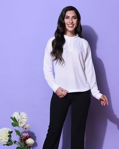 Image of Zilcon Womens Waffle (Cotton) Color Block Fashion Long Sleeve Crew Neck Spring Summer Winter Casual Loose T Shirts Tops