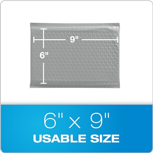 Image of Quality Park Bubble Mailers, 6 inch x 9 inch, Gray Poly Mailers, Padded Envelopes, Shipping Bags, Water Resistant, Self Seal, 50 Per Box (QUA85911)