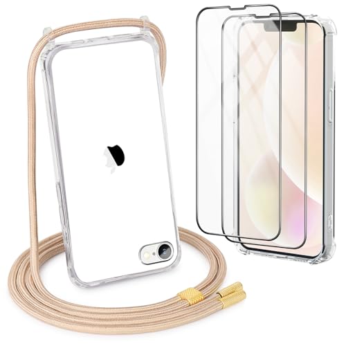 DiDaDi [5 in 1 Handykette Set für iPhone Necklace Hülle mit Bands+Transparent Schutzhülle+2*Schutzfolie+kameraschutz Glas, Schutzhülle zum Umhängen Kordel Case