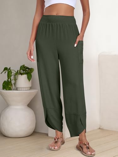 Image of ANRABESS Womens Wide Leg Palazzo Capri Pants 2026 Summer Casual High Waisted Barrel Lounge Flowy Cropped Beach Work Trousers