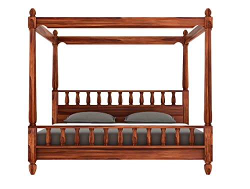Image of Sheesham Solid Wood Allure Poster Bed Wooden Double Bed Cot Bed Furniture for Bedroom Home and Hotel (Honey Colour, King)