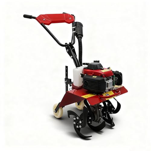 63cc Gas Garden Cultivator with 2 Wheels, 4-Stroke Gas Powered Garden Tiller, 13.78'' Width 1.97-5.90'' Depth, for Lawn, Garden Loosening and Weeding