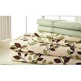 Spirit Linen Hotel 5Th Ave Palazzo Home 6-Piece Luxurious Printed Sheet Set, Queen, Green/Brown Leaves