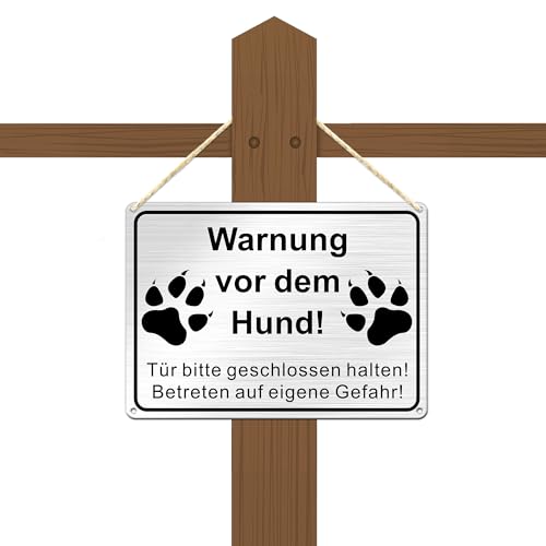 TAKULA Warnung vor dem Hund Schilder-Achtung Hund Schild-25 * 18CM Gebürstetes Metall Vorsicht Hund Schild|1 Stück