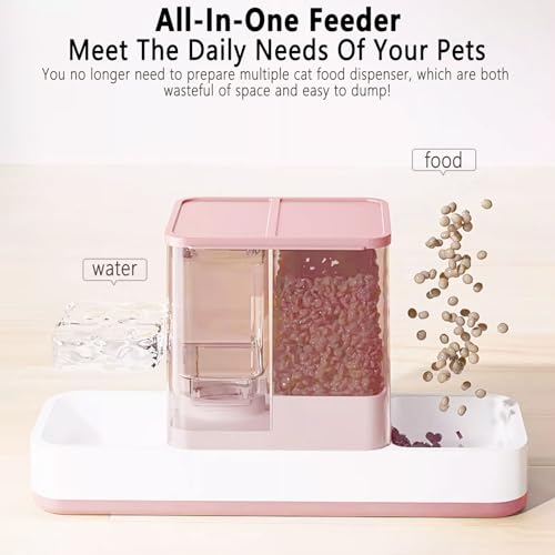 kathson Gravity Cat Food and Water Dispenser Automatic Dog Feeder Waterer 2 in 1 Auto Pet Food and Water Bowl Set Self Feeding for Puppy Kitten，Pink - Thumbnail 2
