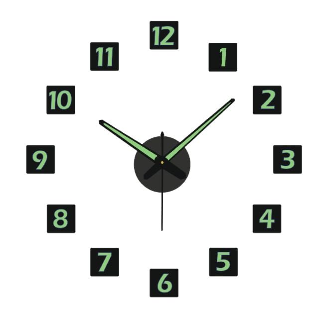 Image of cozyloom Luminous DIY 3D Wall Clock Glow in Black - Modern Wooden Design Wall Clock, Radium Numbers Night Glow Home Decor Watch for Living Room Bedroom Office