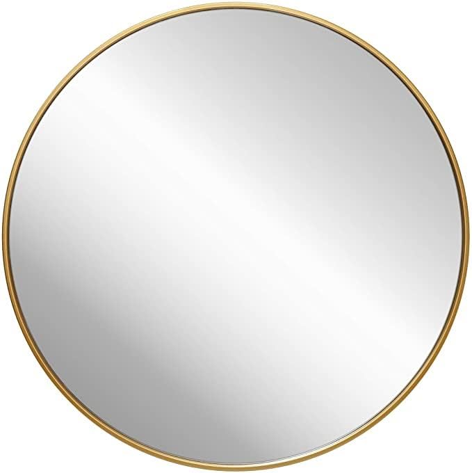 Image of Stylish Vanity Mirror, Modern Wall Mirror in Gold Metal Frame, Decorative Wall-Mounted Mirror, Home Decor Mirrors for Bathroom, Living Rooms, Entryways (18X18)