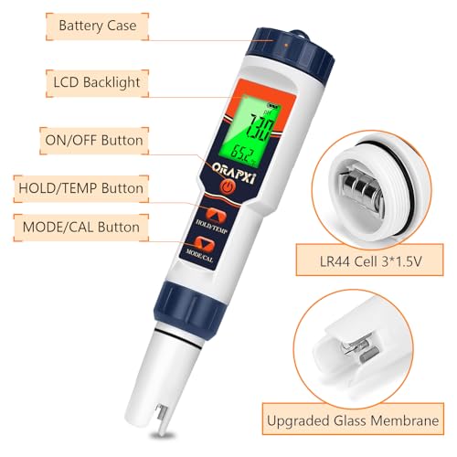 pool salt tester ph meter orapxi salinity meter and ph tester ppm ec meter with lcd screen 5 in 1- salt ph tds ec meter for saltwater pool hot tubs spas aquarium hydroponics system home brew