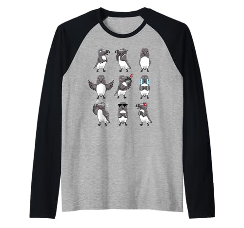 Razorbill Kawaii Emociones Amantes de los pájaros Caras de animales lindos Camiseta Manga Raglan