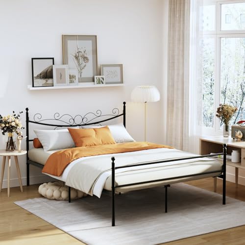 Catálogo de Cama Tubular Matrimonial los 10 mejores. 43 FurnitureR Cama Doble Armazón Cama Metal fácil Montaje con cabecera y pie Cama, Ninguno Funda colchón, Listones Fuertes y Resistentes Negro Colchón 190 * 140 cm Tatiana