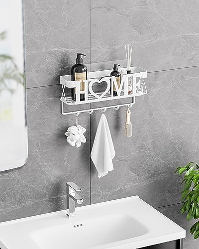 Image of Key Holder Wall Mount - Adhesive Key Holder with 5 Hooks, Key Rack and Mail Organizer, Metal Basket Key Hanger for Entryway, Home, Living Room Decor, 11 inch Lx2.8 inch Wx4.9''H(White)