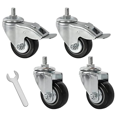 Vankey Caster Wheels Set of 4, 3inch Heavy Duty Metal Swivel Wheel Fits for Kamado Joe Series I Carts Rolling Carts Threaded Stem Mount Industrial Castors Wheel Kit Furniture Workbench Trolley Cover