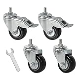 Vankey Caster Wheels Set of 4, 3inch Heavy Duty Metal Swivel Wheel Fits for Kamado Joe Series I Carts Rolling Carts Threaded Stem Mount Industrial Castors Wheel Kit Furniture Workbench Trolley