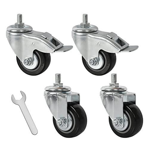Vankey Caster Wheels Set of 4, 3inch Heavy Duty Metal Swivel Wheel Fits for Kamado Joe Series I Carts Rolling Carts Threaded Stem Mount Industrial Castors Wheel Kit Furniture Workbench Trolley