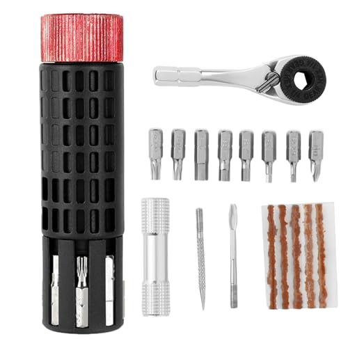 Herramienta para Neumáticos de Bici - Kit Mantenimiento Ruedas Ciclismo,Juego de Reparación de Llantas con Trinquete Portátil para Senderos, Carretera, Gravel, Bicicleta y