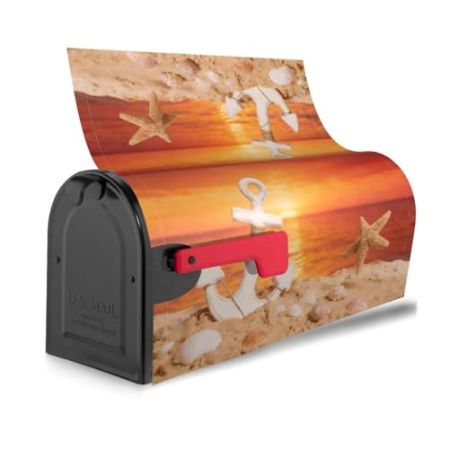 Image of Sea Beach Sunset Nautical Anchor Mailbox Cover Magnetic Summer Shells Starfish Waterproof Mailbox Wraps Post Letter Box Decor 21x18 in