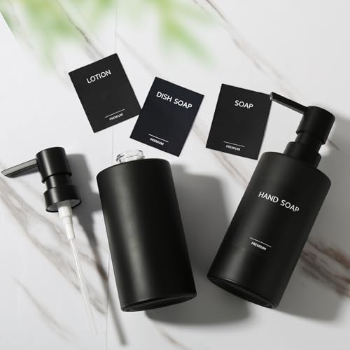 GMISUN Hand Soap Dispenser, 12 Fl oz Black Soap Dispenser Bathroom, 2 Pcs Washing up Liquid Dispenser, Refillable Handwash Dispensers Bottle with Waterproof Labels, Glass Pump Bottle Dispensers - Cosy Home Interiors GMISUN Hand Soap Dispenser, 12 Fl oz Black Soap Dispenser Bathroom, 2 Pcs Washing up Liquid Dispenser, Refillable Handwash Dispensers Bottle with Waterproof Labels, Glass Pump Bottle Dispensers - Image 3