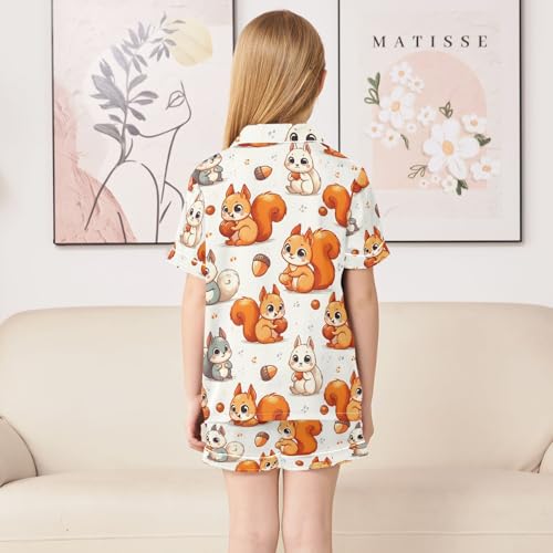 ALAZA Cute Squirrel Fruit Pajamas Satin Pajama Set Short Sleeve Button Down Sleepwear4