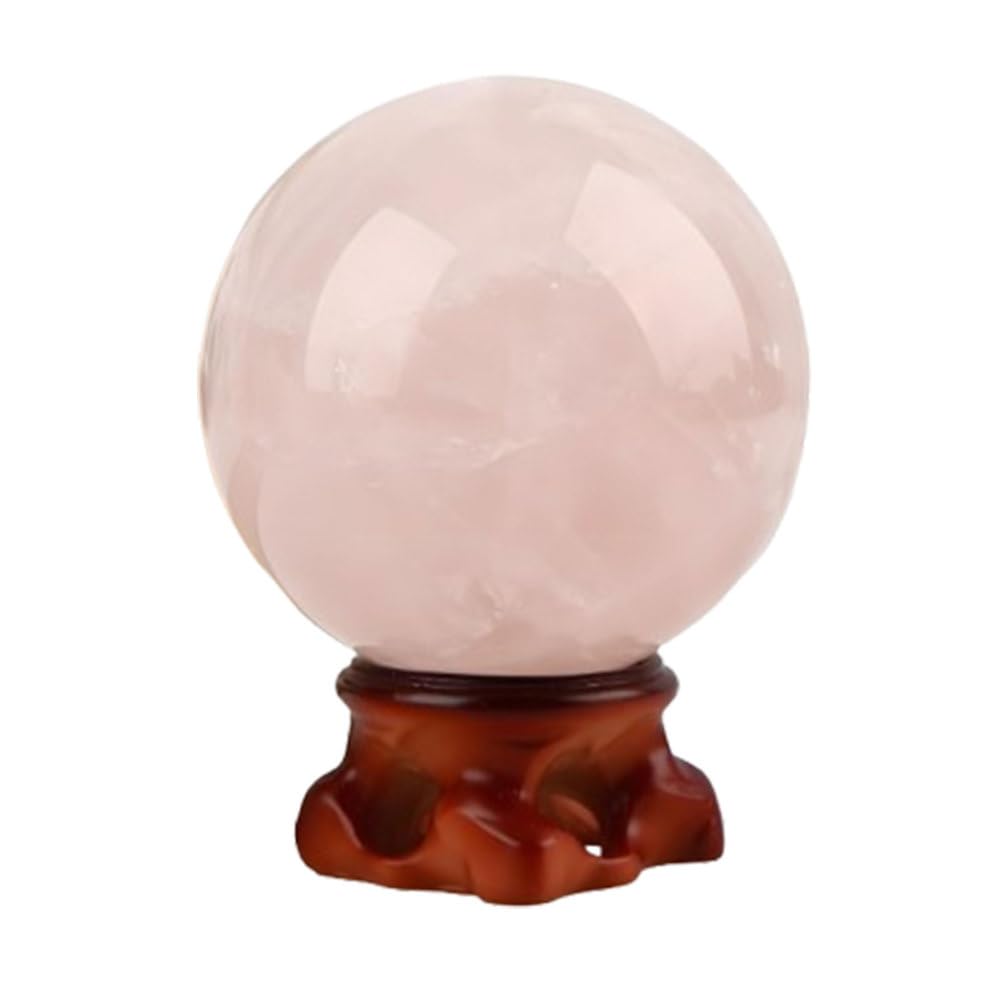 SHFTQXSLAT Rose Quartz Crystal Ball Gemstone Home Decoration Stone Sphere with Wood Stand for, Feng Shui, Balance, Divination,50mm