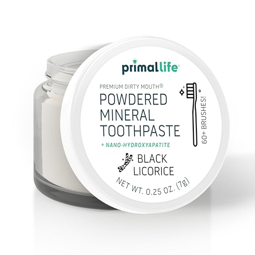 Image of Primal Life Organics - Dirty Mouth Toothpowder, Tooth Cleaning Powder, Flavored Essential Oils with Natural Kaolin & Bentonite Clay, Good for 60+ Brushings, Organic, Vegan (Black Licorice, 0.25 oz)
