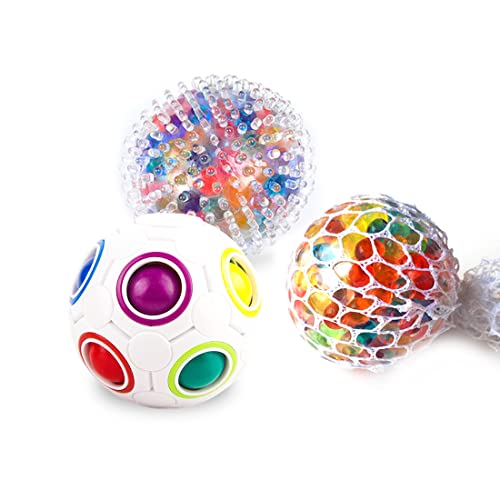 Rainbow Puzzle Ball, Mini Finger Gyro Cube Magic Rainbow Ball, Mini Finger Gyro Stress Relief Ball for Adults, Squeeze-Ball/Sensory Ball, Anxiety,Puzzle Bundle Stress Fidget Ball Brain Set of 3