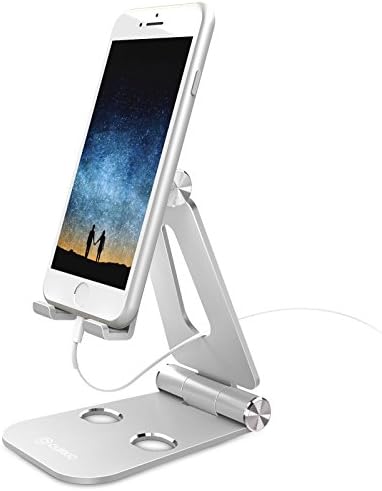 Quirkio Slim Cell Phone Stand Bundle | Desktop Cradle Phone Holder + Free Phone Ring + Pouch - Foldable, Multi-Angle 360° Rotating Phone Cradle | Fits Any Android/iPhone Smartphone & Tablet