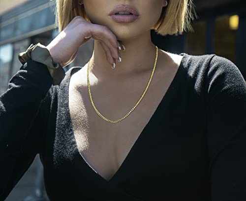 Savlano 10K Solid Gold Italian Curb 2Mm Chain Necklace Comes With Gift Box For Women & Men - Made In Italy (16, 2Mm) #TOP4