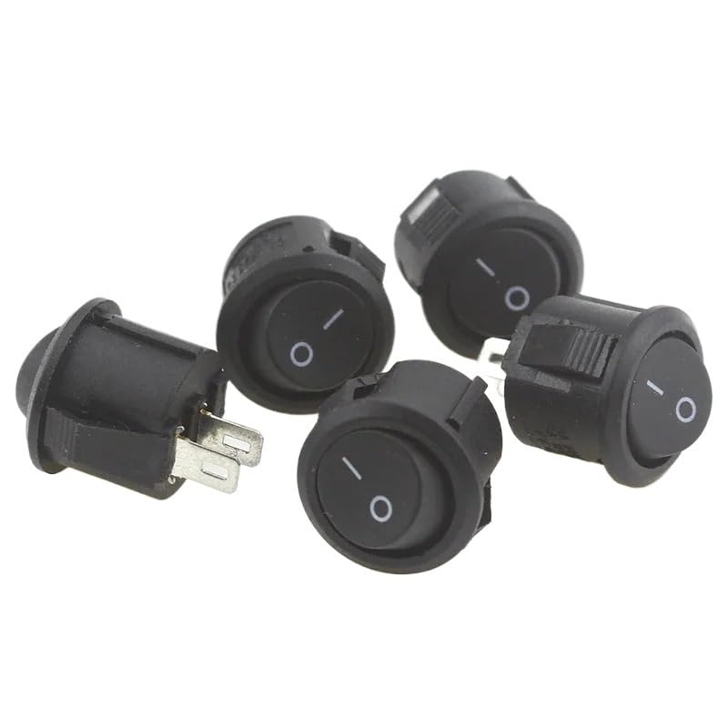 5pcs 16mm Diameter Small Round Boat Rocker Switches Black Mini Round Black White Red 2 Pin ON-Off Rocker Switch(White 5PCS)