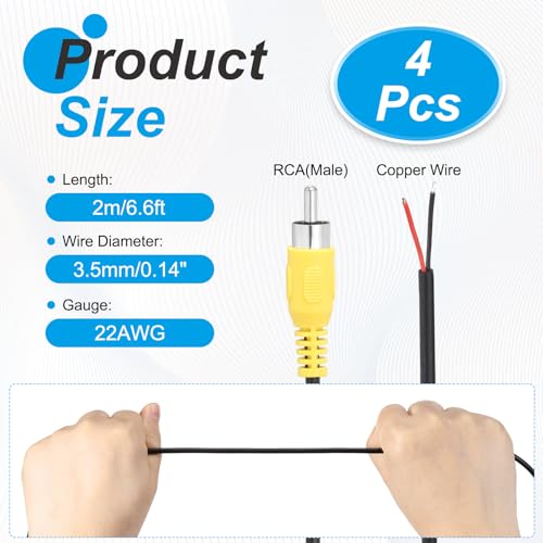 Cable de altavoz RCA a cable desnudo 22 AWG con conector macho amarillo y extremo abierto 2