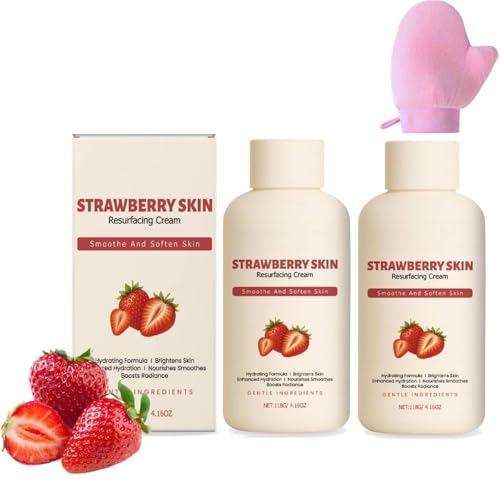 Crema para reaparecer la piel de fresa, las piernas de fresa, la crema corporal de tratamiento, contiene un complejo hidratante con fragancia de fresas, reduce las protuberancias (2pcs)