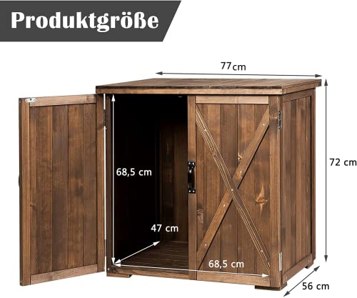 COSTWAY Holzschuppen 77 x 56 cm, Tannenholzschrank mit Doppeltüren, Geräteschuppen Gartenschrank für Außenbereich… – Bild 6