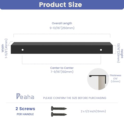 Image of Peaha 5 Pack Kitchen Cabinet Handles 7-9 /16 inch Black Drawer Pulls Edge Pulls | Black Cabinet Handles Finger Pulls for Cabinets Modern Hidden Aluminum Alloy Dresser Drawer Handles Closet Bedroom