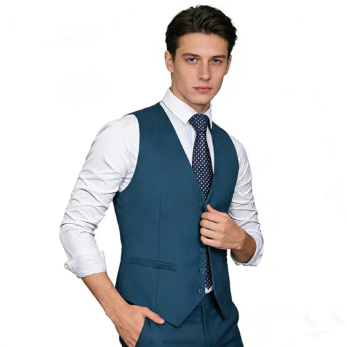 Image of Alizeal Mens Classic Solid Color Business Suit Vest Regular Fit Tuxedo Waistcoat for Wedding