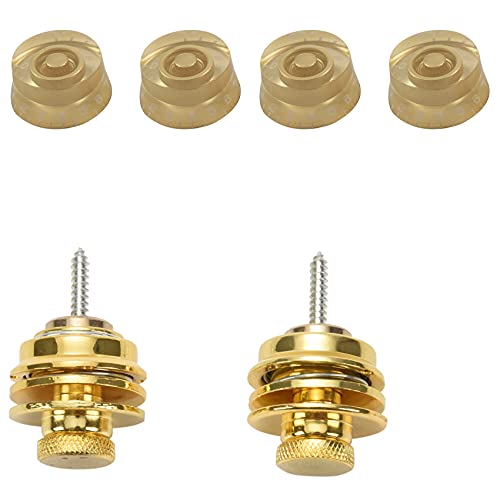 Bloepum 4 Pcs Electric Guitar Control Speed Knobs & 2 Pcs Non-Slip Guitar Strap Lock Guitar Belts Buckle Button Thread