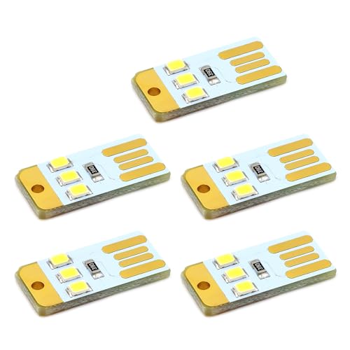 SYJHHWGS 5Pcs Pocket Card USB Power LED Keychains Night Light 0.2W USB LED Bulb Book Light for Laptop PC Powerbank