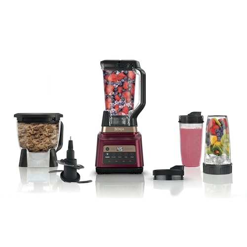 Image of Ninja Professional Plus Kitchen System Premier | 3-in-1 System I Food Processor, Blender, Mixer, Vegetable Chopper | Auto IQ Tech I 1400W | 72oz Pitcher, 64oz Bowl, 2 To-Go Cups | Red | BN801RD1BRN