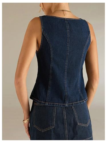 MakeMeChic Women's Denim Tops Square Neck Button Down Sleeveless Going Out Y2k Jean Tank3