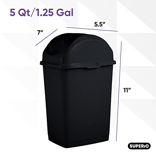 Image of Superio Swing Top Trash Can,Set of 3 Waste Bins for Home, Kitchen, Office, Bedroom, Bathroom, Ideal for Large or Small Spaces - White (Black-18 qt+10 qt+5 qt)
