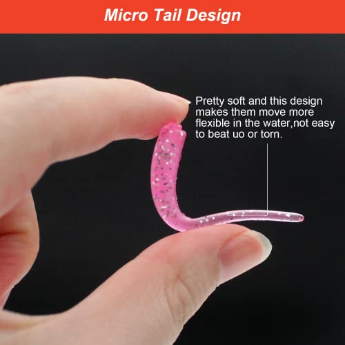 Lilureena 100Pcs Crappie Lures Kit Worm Fishing Soft Plastic Bait Set With Jig Hooks And Baits Soft Fishing Lures For Bass And Trout Mini Senko Worm Lures For Saltwater And Freshwater #TOP2