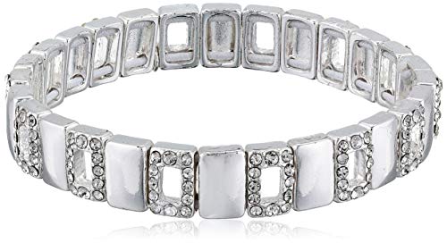 NINE WEST Women's Box Silver Tone Crystal Stretch Bracelet, One Size