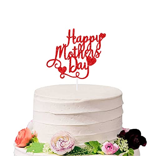 12Pcs Red Glitter Happy Mother's Day Cake Toppers Food Picks Cake Decoration For Mother's Day Mom's Birthday Party Suppliers #TOP3