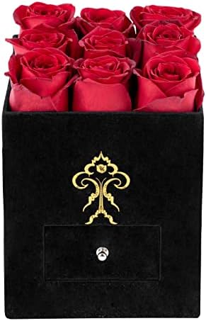 Valentines day Gifts| Roses in a Box | Real Roses That Last a Year | Fresh Flowers | Unique Gifts for Women, Mothers day, Valentine’s day| Preserved Roses| (Black Box, Small)