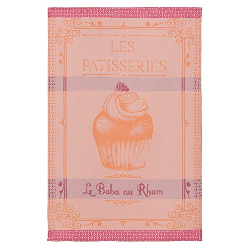 Torchon imprimé en Jacquard Coton, Baba au Rhum,Rose,50 x 75 cm