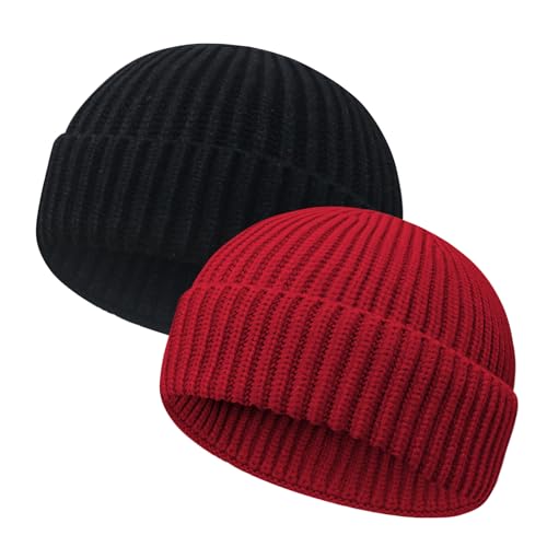 Image of Wool Fisherman Beanies for Men Women Short Cuff Knit Beanie Winter Warm Hats Trawler Hat Stylish Watch Cap